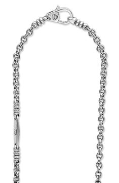 Fluted links of sterling silver enhance the modern look of this chain necklace that'll tie up your everyday ensembles. Sterling silver Imported Elegant Silver Toggle Necklace With Cable Chain, Formal Silver Sterling Toggle Necklace, Silver Toggle Necklace With Adjustable Oval Link Chain, Silver Toggle Necklace With Oval Link And Cable Chain, Modern Silver Toggle Necklace With Adjustable Chain, Modern Silver Chain Link Toggle Necklace, Modern Silver Link Toggle Necklace, Modern Chain Link Necklace With Sterling Silver Clasp, Adjustable Link Sterling Silver Necklace