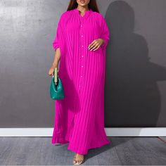 Beautiful Women Maxi Dress . Colors : Fuchsia, Royal Blue, Yellow Sizes : Small, Medium, Large, Xlarge, 2xlarge, 3xlarge For Soring And Summer Spring Pink Pleated Maxi Dress, Pink Pleated Beach Dress, Pink Pleated Maxi Length Dress, Pink Pleated Maxi Dress, Vintage Long Dress, Look Rose, Long Dresses Elegant, Sukienki Plus Size, Look Casual Chic