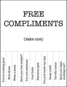 the back side of a book with text that reads, free compliments take one