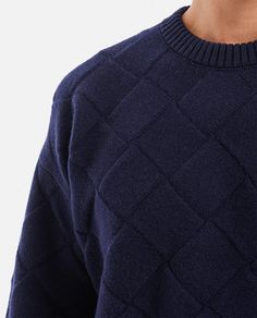 Crewneck sweater. Ribbed collar, cuffs and hem. Twisted 3D effect. Color: blue. Composition: 100% Wool | Bottega Veneta Men's 3d Knits Wool Sweater in Blue | FW23/24 Unique Materials, 3d Effect, Crewneck Sweater, Wool Sweater, Luxury Retail, Lambskin Leather, Luxury Fabrics, Luxury Boutique, Wool Sweaters