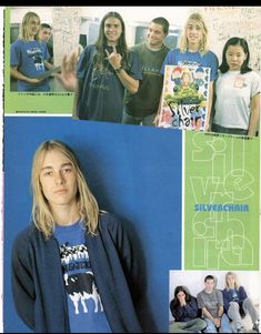 a collage of photos with people in blue shirts and one person wearing a t - shirt