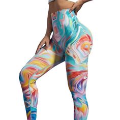 High waist fitness leggings for women made with seamless knitting & polyester/nylon fabric for a comfortable fit. Elastic material & print pattern design to lift & flatter your butt. Perfect for workouts, running, and yoga. High Stretch Multicolor Leggings For Gym, High Stretch Multicolor Gym Leggings, Multicolor High Stretch Gym Leggings, Casual Multicolor Workout Tights, Trendy High Stretch Activewear For Gym, Trendy High Stretch Activewear For Sports, Trendy Sports Leggings With Stretch, Compression Leggings For Spring Training, Trendy Stretch Leggings For Workout