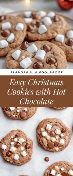 Image for Easy Christmas Cookies with Hot Chocolate Hot Chocolate Chip Cookies, Christmas Cookies Marshmallow, Cozy Christmas Recipes, Marshmallow Christmas Cookies, Cookie Recipes Marshmallow, Hot Chocolate Cookies Recipe, Hot Cocoa Cookies Recipe, Hot Chocolate And Marshmallow Cookies, Homemade Hot Coco