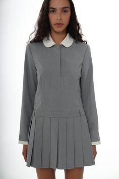 Workwear Mini Dress With Pleated Hem, Fitted Long Sleeve Mini Dress With Pleated Hem, Workwear Mini Dress With Pleated Skirt, Pleated Mini Dress For Work, Gray Mini Dress For Workwear, Gray Mini Dress For Work, Nyc Fits, Hair Socks, Monthly Payments