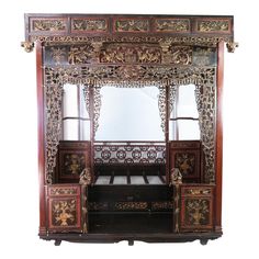 Antique Chinese Carved Wedding Bed Canopy Opium Bed. This beautiful Qing Dynasty bed has just arrived in our warehouse. This bed has 2 big differences from most of the antique wedding beds we have had in the past and will appeal to many buyers.  First, it can take some queen size mattresses. The mattress area measures 59" x 80".  NOTE: Many queen sizes will not fit or be very tight. It is up to buyer to verify size and purchase mattress that fits. No Mattress is included. It may be necessary to Chinese Bed, Carved Beds, Wedding Bed, Chinoiserie Decorating, Country Antiques, Queen Mattress Size, Bed Canopy, Antique Wedding, Sleeping In Bed