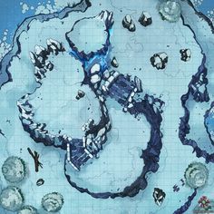 an aerial view of a blue and white map