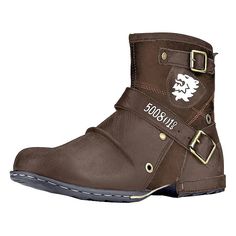 Per uomo Stivaletti Anfibi Stivali da motociclista Scarpette da scoglio Vintage Formale Scarpe romane Esterno Giornaliero Gomma PU Stivaletti / tronchetti Nero Marrone Caffè Slogan Estate Autunno del 2023 a US $35.99 Wear-resistant Combat Boots With Round Toe, Rugged Leather Boots Wear-resistant, Brown Combat Hiking Boots, High-top Faux Leather Moto Boots For Outdoor, High Ankle Faux Leather Combat Boots For Outdoor, Outdoor High-top Faux Leather Moto Boots, Breathable Leather Lace-up Boots, Breathable Brown Boots With Round Toe, Brown Breathable High-top Boots