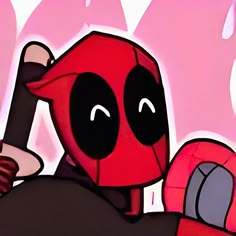 a cartoon deadpool holding a baseball bat