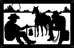 Cowboy Night at Campfire Western Wall Art Sign 17x11 - The Metal Peddler  17x11, camp fire, cowboy, cowboys, horse Americana Signs, Vinyl Templates, Black Metal Wall Art, Small Business Signs, Art Silhouette, Wild Wild West, Western Wall Art, Around The Campfire