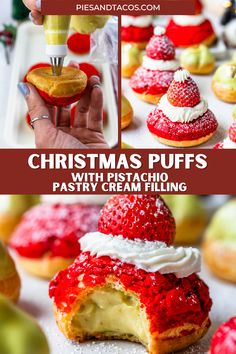 christmas puffs with pistachio pastry cream filling are ready to be eaten and served