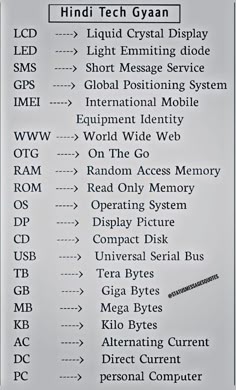 a sign with the names and symbols for different types of electronic devices, including an image of