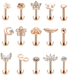 PRICES MAY VARY. TRAGUS CARTILAGE LIP LABRET STUDS SET--One Order Include 15Pcs Tragus Cartilage and Labret Earring Studs in Different Styles, Snake, Leaf, Flower, Bee, Heart, CZ, ect. Multiple Choices to Meet Your Various Needs and Match with Different Clothing. MUTIPLE USING--This Set Can be Used as Tragus Earrings, Cartilage Earring Stud, Conch Forward Helix Piercing Jewelry, Lip Rings, Labret Jewelry, Monroe Medusa Piercing Jewelry. Elegant and Fashion Design, Suit for Women and Girls for Da Forward Helix Piercing Jewelry, Monroe Piercing Jewelry, Medusa Piercing Jewelry, Bee Heart, Monroe Piercing, Lip Rings, Monroe Piercings, Earrings Cartilage, Labret Jewelry