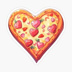 a heart shaped pizza sticker with hearts on it's crust and toppings