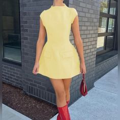 Short Yellow Dress It Has Simulation Pockets Polyester 100% Stretch It Sticks To The Waist Run To The Size Yellow Shift Mini Dress, Yellow A-line Mini Dress For Work, Short Yellow Dress, Yellow Dress, Poppies, Colorful Dresses, Mini Dress, Womens Dresses, Yellow