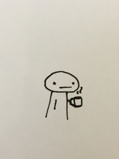 a drawing of a person holding a coffee cup