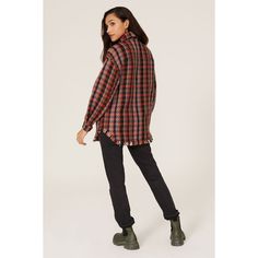 Red multi colored plaid knit (100% Polyester). Shirt jacket. Long sleeves. Front button closure. 30" from shoulder to hemline. Imported. Flannel Tops For Workwear In Fall, Fall Workwear Flannel Shirt With Button Closure, Plaid Flannel Shirt For Fall With Button Closure, Plaid Flannel Shirt For Work In Fall, Flannel Shacket For Workwear In Fall, Flannel Outerwear For Fall Workwear, Fall Workwear Flannel Shacket, Fall Flannel Shirt For Workwear, Fall Plaid Flannel Shirt For Workwear