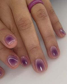 DIANA • Illinois Nail Tech • Structured Gel Manicures on Instagram: "purple aura 💜✨ I’m telling you 😌 me and short nails are bffs 🤝      #nailart #shortnails #naturalnails #nailsoftheday #nailsofinstagram #nailinspo #trendynails #structuredmanicure #chicago #chicagonails #chicagonailtech #milwaukee #milwaukeenailtech #nailtech #nailtrends #nailtutorial #cleannails #simplenails  #nuancenail #nuancenails #nudenails #shortnailinspo #purplenails #auranails #purpleaura #cutenails #gurneenailtech #waukegannailtech" Aura Short Nails, Aura Nails Short, Short Aura Nails, Purple Aura Nails, Mom Nails, Purple Gel Nails, Purple Aura, Hippie Nails, Short Gel Nails