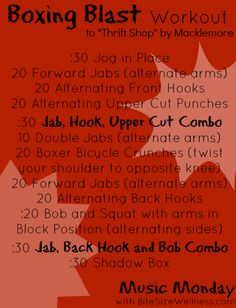 a red poster with the words boxing blast workouts and other things to do in front of it