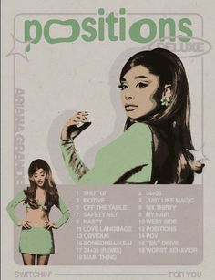 the poster for position's is shown with an image of a woman in a green dress