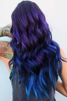 Short Hair, Blue Highlights: A Perfect Match Pelo Color Vino, Blue Purple Hair, Purple Ombre Hair, Galaxy Hair, Dyed Hair Inspiration, Hair Color Purple, Pretty Hair Color