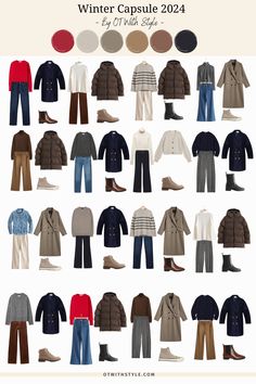 Winter 2023/24 Capsule Wardrobe - OT With Style London Winter Capsule Wardrobe, Project 333 Winter, 2024 Winter Capsule Wardrobe, Brown Capsule Wardrobe, Red Capsule Wardrobe, Brown And Red Outfit, Navy Capsule Wardrobe, Seasonal Capsule Wardrobe, Winter Capsule Wardrobe Travel