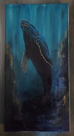 a painting of a humpback whale jumping out of the water