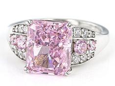 Bella Luce® pink and white diamond simulants 11.56ctw octagon and round rhodium over sterling silver Ice Flower Cut ring. Measures approximately 0.81"L x 0.44"W and is not sizable. The diamond equivalent weight is 7.00ctw. Asscher Cut Diamond Jewelry In Pink, Asscher Cut Pink Jewelry With Accent Stones, Pink Asscher-cut Jewelry With Accent Stones, Pink Asscher Cut Jewelry With Accent Stones, Pink Asscher Cut Diamond Jewelry, Pink Radiant Cut Jewelry For Anniversary, Radiant Cut Pink Jewelry For Anniversary, Pink Octagon Ring With Prong Setting, Pink Emerald Cut Cubic Zirconia Jewelry