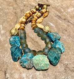 Bohemian Choker Chunky Apatite, Amazonite and African Beads Bohemian Choker Necklace, African Brass Beads, Apatite Necklace, Different Materials, Amazonite Necklace, African Trade Beads, Ethnic Necklaces, Boho Chic Jewelry, Choker Style