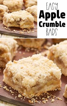 easy apple crumble bars on a baking sheet with text overlay that says easy apple crumble bars