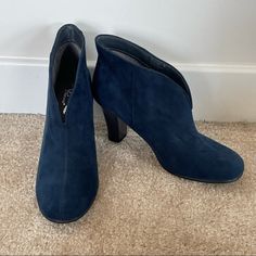 Ankle Booties In This Gorgeous Deep Navy Blue! 3.5” Heel. Has Cushy Heel & Insole By Aerosoles. Never Worn! Womens Size 9. There Is A Minor Imperfection With The Stitching On The Right Boot- Shown In Last Photo I Also Have These In Gray & Tan! Nwot Aerosoles Shoes, Blue Suede, Ankle Booties, Bootie Boots, Navy Blue, Ankle Boots, Womens Sizes, Im Not Perfect, Navy