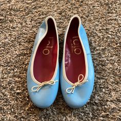 New Light Blue Ballet Flats From Lolo The Ballerina Size 40. Soft Leather Material With Gross Grain Trim Blue Ballet Flats, The Ballerina, Ballerina Shoes, Leather Material, Flat Shoes Women, Ballet Flats, Loafer Flats, Soft Leather, Grain