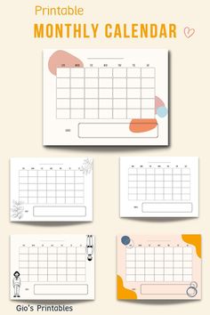 the printable month planner is shown in three different colors and sizes, including one for each