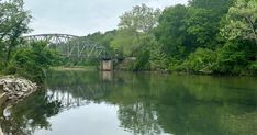 a bridge over a river surrounded by trees