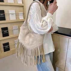 Lkblock Fashion Trending New in Women Shoulder Bags Luxury Designer Totes Handbags For Women 2024 Tassel Female Purses Suede Bucket Bag Designer Totes Handbags, Pearl Bag, Bags Luxury, Designer Totes, Casual Flat Shoes, Comfortable Flats, Handbags For Women, Halloween Women, Luxury Designer