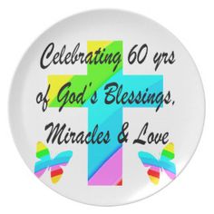 a paper plate with the words celebrating 60 years of god's blessing, miracles and love