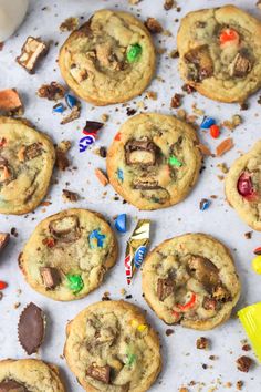 chocolate chip cookies with m & m candy on top