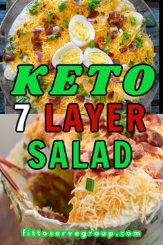 keto layer salad with eggs and bacon on top