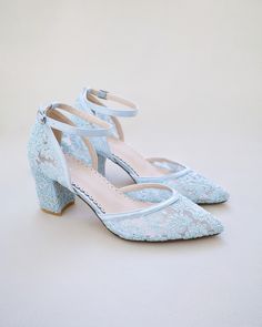 light blue lace wedding block heels Flat Wedding Shoes For Bride, Blue Heels Wedding, Blue Low Heels, Baby Heels, Shoes For Brides, Lace Wedding Shoes, Bride Vibes, Lace Bridal Shoes, Pearl Heels