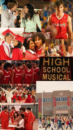 the collage shows many different images of people in red outfits and sports uniforms, including basketball