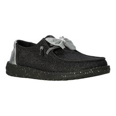 HEYDUDE | Women's Slip-Ons | Wendy Sparkle Bow - Black/silver | Size 8 - Sparkle it up in the Wendy Sparkle Bow. Complete with a super shiny textile top and a bow that brings the attention, these shoes are giving effortless glam with versatile, lightweight comfort whether you're strutting your stuff, dancing it up or just being a regular cool dude doing cool dude stuff.Shoe Specs: Sparkle top with bow Comfort cushioned ankle collar Easy-on lace system Travel ready Removable foam insoleRelaxed Fit: Ample roominess allows for laid-back, easygoing feel Women's Slip-ons Shoes, Wendy Sparkle Bow - Black/Silver, Hey Dude, HEYDUDE | Women's Slip-Ons | Wendy Sparkle Bow - Black/silver | Size 8 Black Silver Sequin Shoes, Hey Dude Shoes Women Black, Black Glitter Shoes, School Uniform Shoes, Sparkle Top, School Uniform Kids, Women's Slip Ons, Mens Casual Dress, Boots And Sneakers