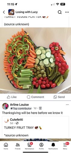 an image of a heart shaped platter with vegetables on it and the caption's tweet below