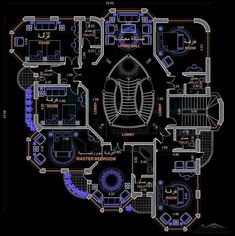 a blueprinted floor plan for a house in the style of sci - fi