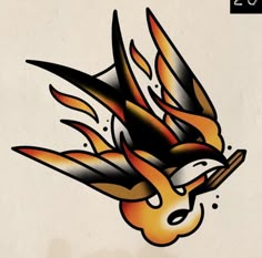 an image of a bird with flames on it's head