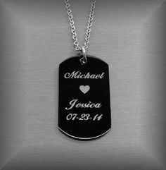 Stainless Steel High Polished Black Dog Tag by aandlengraving, $19.99 Customizable Black Stainless Steel Necklaces, Customized Black Stainless Steel Necklace, Black Laser Engraved Jewelry For Personalized Gift, Personalized Black Laser Engraved Jewelry, Personalized Black Stainless Steel Necklaces, Engraved Black Necklaces For Anniversary, Black Engraved Necklaces For Anniversary, Personalized Stainless Steel Dog Tag Necklace, Personalized Black Jewelry With Name