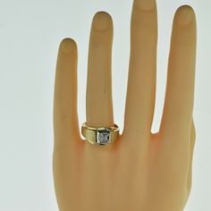 14K Yellow Gold Diamond Ring, brushed finish, top shank, white gold square top prong set, center diamond round brilliant cut, 3.6mm center, 3/8th inch across, Ring size 11 3/4, Circa 1950, 8.6 grams SKU # BB278MR16 This listing contains photographs of the actual item you will receive. Our items are in excellent condition with little or no signs of wear and many are one of a kind pre-owned estate finds. Please look closely at the pictures in this listing as they are part of the product descriptio Yellow Gold Diamond Ring, Square Top, Head Ring, Gold Diamond Ring, Fine Jewelry Designers, Boston Ma, Yellow Gold Earring, Horse Head, Gold Diamond Rings