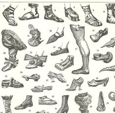 an old book with many different types of shoes