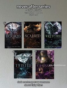 four books with different covers on them and the title for their series, called twisted