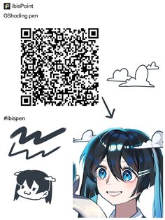 an anime character with long hair and blue eyes is looking at the qr code