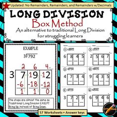 the long division box method for dividing numbers and adding them to different places in order