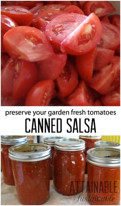 canned fresh tomatoes in jars with text overlay that reads preserve your garden fresh tomatoes